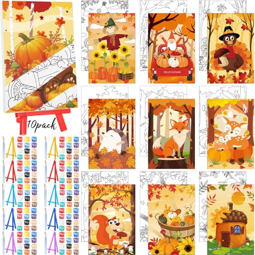Blosssound 10 Set Fall Pre Printed Canvas For Painting Autumn Canvas 5x7" - style: Autumn