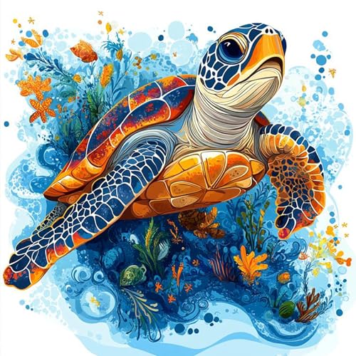 Fountor Sea Turtle Paint by Numbers Kit for Adults Beginner, Sea Turtle Adult Paint by Number Kits on Canvas Without Frame, Oil Painting by Numbers for Home Decor Gift 16” W x 16”L - color: LOP0825, size: Frameless