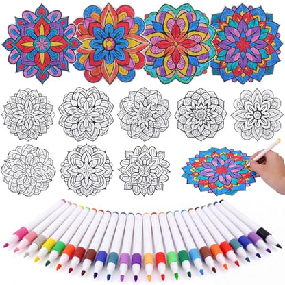 Potchen Mandala Art Kit DIY Window Clings with Markers, 48 Pcs, Floral - style: Floral