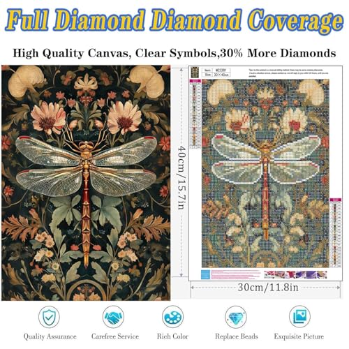 Dugsmgd Dragonfly Diamond Art Kits for Adults, Diamond Painting 12x16 in - color: Dragonfly