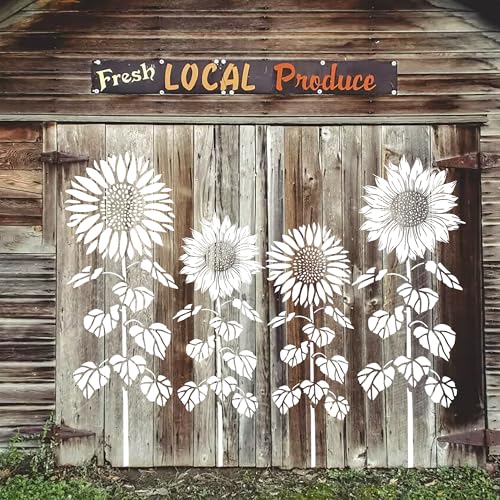 Large Flower Stencils for Painting,8 Pcs Reusable Sunflower Stencils for Painting on Wood Fence Walls Fabric Glass (Sunflower) - color: Sunflower(8Pcs)