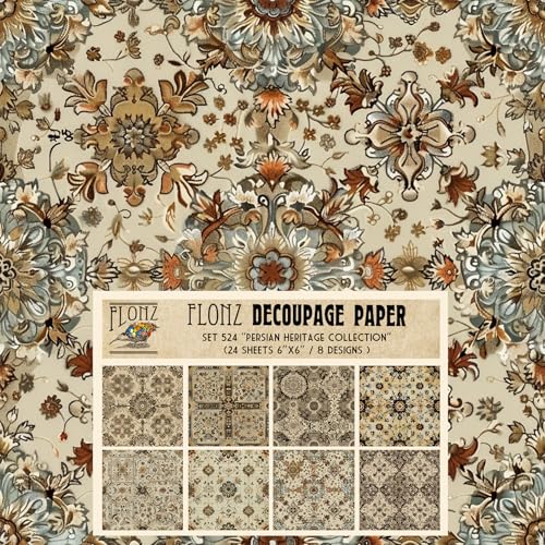 Decoupage Paper Pack (24 Sheets 6"x6") Persian Heritage Collection: Intricate Sepia Tones and Exquisite Floral Motifs for Classic Elegance # Vintage Styled Paper for Craft and Scrapbooking - color: FiftySeven