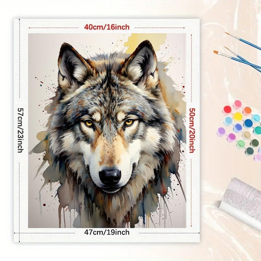 Wildlife Paint by Numbers Kit for Adults - DIY Realistic Wolf Face with Intense Eyes Painting on Canvas 16x20 Inches, Acrylic Paint Set, Suitable for Beginners, Animal Art for Home or Gifts - color: TCXY05719, size: 16X20IN Folded