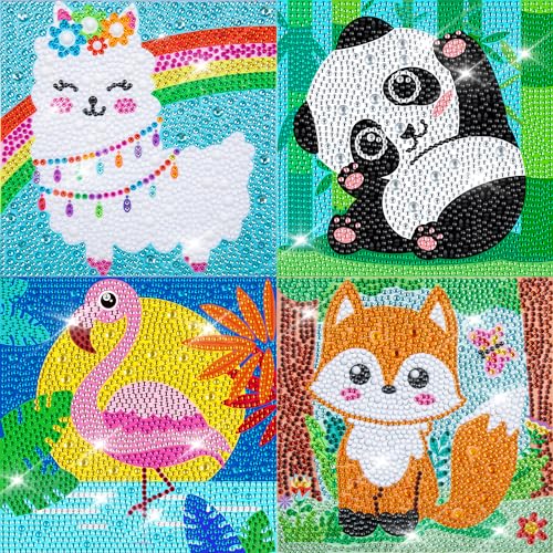 Labeol Diamond Art Kits for Kids Crafts for Girls Ages 6-8-10-12 Easy to DIY Creative Diamond Art Sticker Craft by Numbers Kits for Kids and Adult Beginners (4 Pack Animal) - style: 4 pack Animal