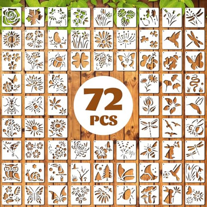 72 Pcs Botanical Stencils Set, Reusable Butterfly & Flower Painting Templates - Leaf, Dragonfly, Wildflower Nature Crafts Kit for Wall Murals, Fabric Art, Wood Signs, Kids Classroom Projects - style: Plant and Butterfly