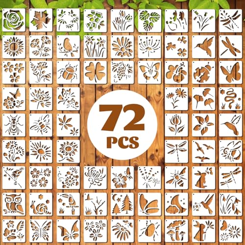 72 Pcs Botanical Stencils Set, Reusable Butterfly & Flower Painting Templates - Leaf, Dragonfly, Wildflower Nature Crafts Kit for Wall Murals, Fabric Art, Wood Signs, Kids Classroom Projects - style: Plant and Butterfly
