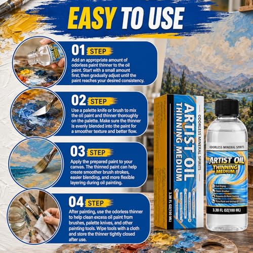 Odorless Mineral Spirits, 100ml Refined Paint Thinner, Professional Art Solvent, Ideal for Cleaning Oil Paints, Brushes, Palettes, Art Studio and DIY Craft Projects