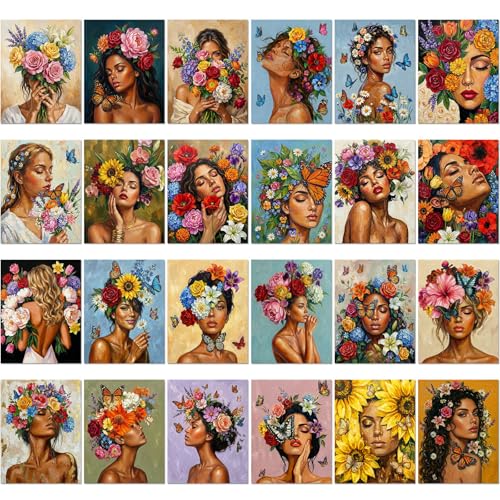 Sherr 24 Pcs Pre Drawn Canvas for Painting Adult Pre Printed Canvas Bulk Sip and Paint Kit Stretched Panels Paint Set for Theme Valentine Painting Night Party Favor (Flower Maiden,8 x 10 Inch) - size: 8 x 10 Inch, style: Flower Maiden