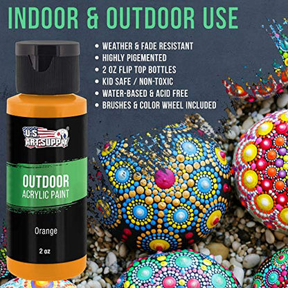 U.S. Art Supply Professional 24 Color Outdoor Acrylic Paint Set, 2oz Bottles, with 7 Brush Kit - Vivid Colors for Painting Canvas, Rocks, Wood Crafts, Toys