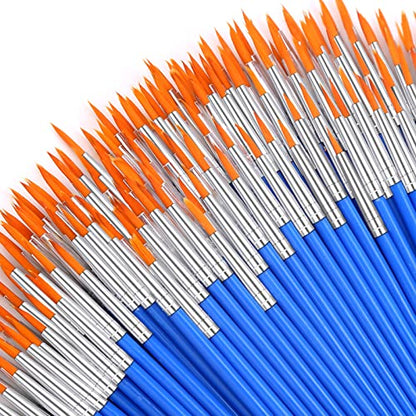 anezus 100Pcs Paint Brushes Bulk Small, for Kids Fine Set Detail Classroom Model Canvas Face Nail Art Acrylic Watercolor Craft Supplies, Blue - style: Fine Paint Brushes