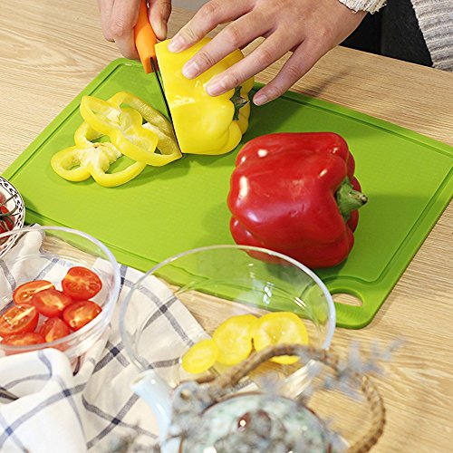 Liflicon Thick Cutting Boards for Kitchen Silicone Chopping Board Set of 2 Mid 12.6'' x 9.1”,Mini 9.1”x7.1” Non-slip Deep Drip Juice Groove Easy Grip Handle,Dishwasher Safe-Green - color: Green, size: 9.1"L x 7.1"W & 12.6"L x 9.1"W