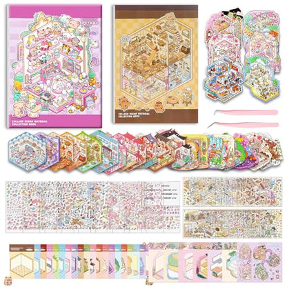 3D Sticker Scene Book 2-Pack | 67 Pages, 26 Immersive Scenes, DIY Miniature Diorama Kit, Stress Relief & Focus - color: 2-book Set | 67 Sheets (7.7x5.4in & 10.3x7.9in)