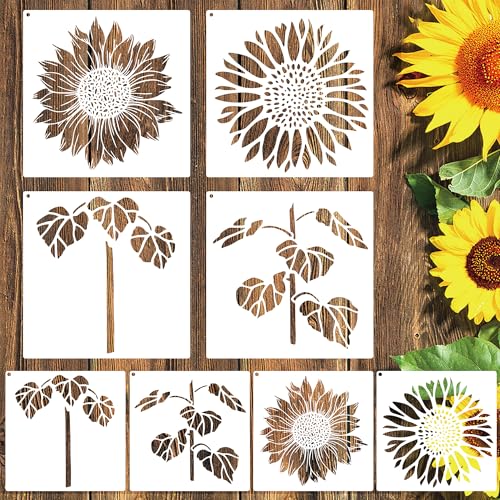 Large Flower Stencils for Painting,8 Pcs Reusable Sunflower Stencils for Painting on Wood Fence Walls Fabric Glass (Sunflower) - color: Sunflower(8Pcs)
