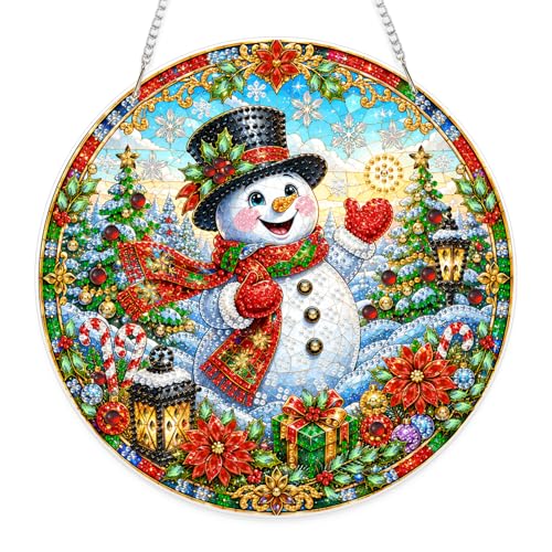 Eiflow Hanging Diamond Art Snowman Kit for Adults Christmas DIY Acrylic Diamonds Craft Painting Ornament Kit, Special Crystal Diamond Art Painting Window Door Hanging Pendant - color: Snowman