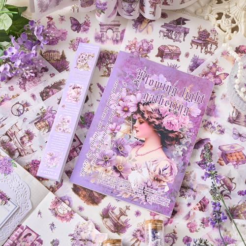 Journaling Sticker Book, 450+ Pre-Cut Vintage Scrapbook Stickers, Junk Journal Supplies, Aesthetic Washi Stickers for Scrapbooking Journaling for Adults, Decorative Ephemera Bullet Planner Arts Craft - color: Flowing Light Gathering