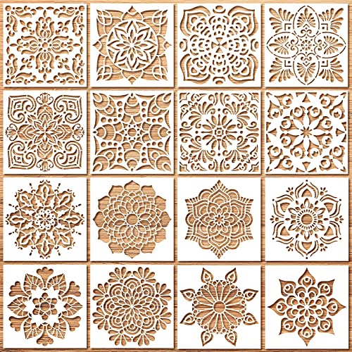 32pcs 6x6in Mandala Stencils for Painting Diwali Rangoli Washable | Stencils for Painting on Wood Rangoli Art Supplies Flower Template for Floor Wall Tile Fabric Wood DIY Decor Diwali stencils