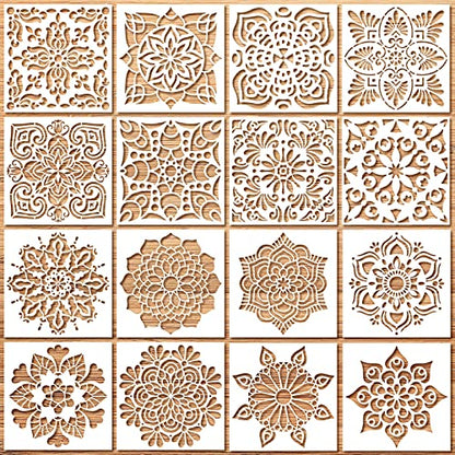 32pcs 6x6in Mandala Stencils for Painting Diwali Rangoli Washable | Stencils for Painting on Wood Rangoli Art Supplies Flower Template for Floor Wall Tile Fabric Wood DIY Decor Diwali stencils