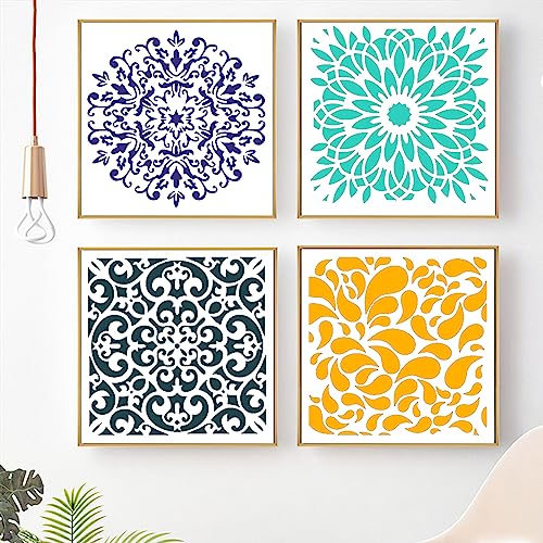 6 Pcs Small Pattern Mandala Stencils Reusable Mandala Dot Painting Templates DIY Geometric Spray Paint Stencil Drawing Craft Stencil for Wood Wall Tile Floor Canvas Furniture Rock Concrete (6x6) - color: Elegant style
