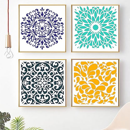 6 Pcs Small Pattern Mandala Stencils Reusable Mandala Dot Painting Templates DIY Geometric Spray Paint Stencil Drawing Craft Stencil for Wood Wall Tile Floor Canvas Furniture Rock Concrete (6x6) - color: Elegant style