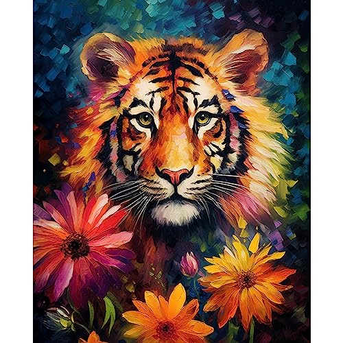 Tucocoo Tiger Portrait Paint by Numbers Kits 16x20 inch Canvas DIY Digital Oil Painting for Adults with Brushes and Acrylic Pigment -Animal Sunflower Hand-Painted for Home Decor Gifts (Without Frame) - color: Artwork-06, size: 16''x20''(Without Frame)