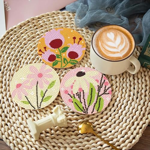 gganmtere 8p - Flowers Diamond Art Coasters,Flower Diamond Painting Coasters,5D DIY Full Drill Coaster with Holder Present - color: Jxbd104