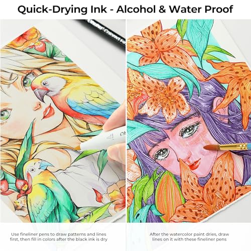 Ohuhu Colored Fineliner Pens 18 Pack and Ohuhu Art Sketchbook