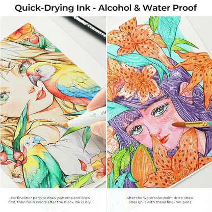 Ohuhu Colored Fineliner Pens 18 Pack and Ohuhu Art Sketchbook