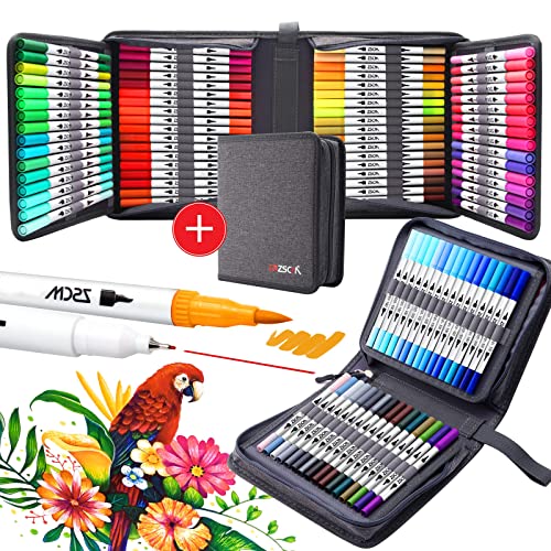 ZSCM 100 Colors Duo Tip Brush Markers Art Pen Set, Artist Fine and Brush Tip Colored Pens, for Adult Coloring Books Christmas Cards Drawing, Note taking Lettering Calligraphy Journaling - color: 100 Colors