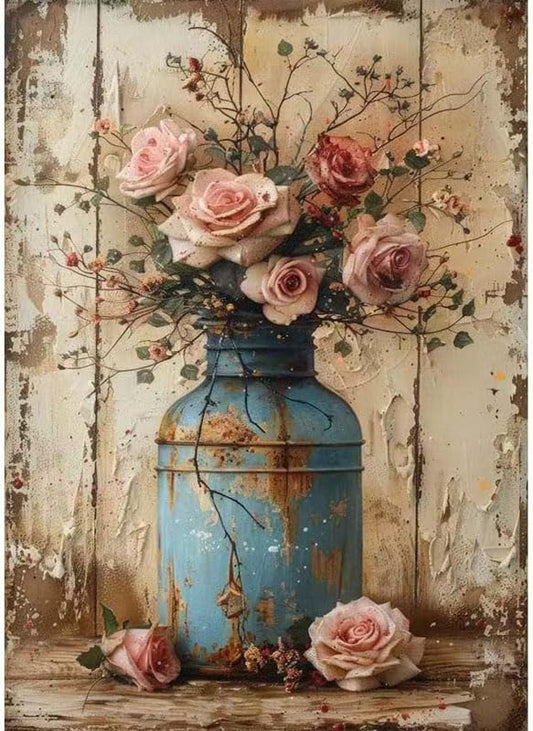 OJTOYART Paint by Numbers Kit for Adults, Rose Vase Painting by Numbers for Beginner, Retro Oil Painting Kits Adults' Paint-by-Number Kits for Home Wall Decor 16 x 20 Inch - color: MT6271