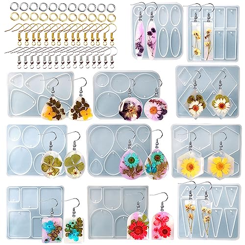 Attuslla 11 PCS Resin Earring Molds Silicone Jewelry Earring Molds Epoxy Resin Molds DIY Craft with Ear Hooks, Jump Rings for DIY Women Earrings, Pendants, Rings, Jewelry Craft Supplies - color: Style 4