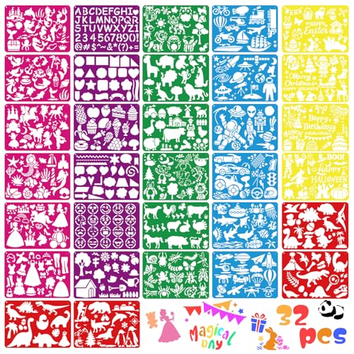 32 PCS Drawing Stencils Set for Kids, Reusable Drawing Painting Stencil Templates for Kids,Animals Unicorn Mermaid Dinosaur Princess Mixed Style Stencil for Art Projects,Classroom Crafts,Wall Decor - color: 36 Sheets Mixed