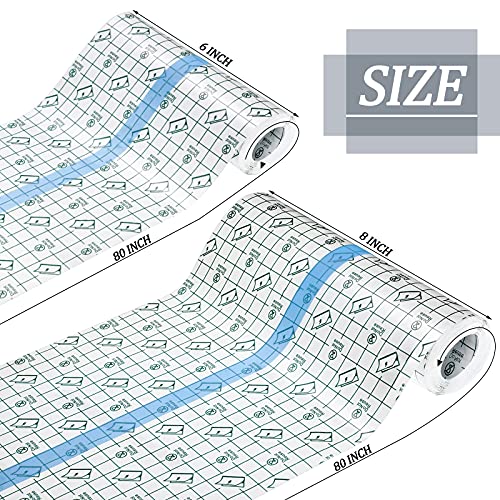 Nuanchu 2 Rolls Clear Waterproof Tattoo Bandages,6 Inch, 8 Inch Wide | Adhesive Film for Shower Tattoos, Stretch Wrap Around Design, Breathable Dressing, Easy Tear Grid Marks for Cutting - size: 2 Count (Pack of 1)