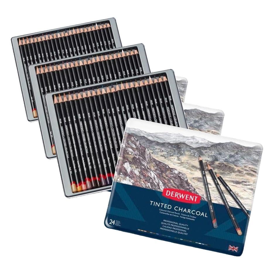 Derwent Tinted Charcoal Pencils, 4mm Core, Metal Tin,(2301691) (Pack of 72) - size: 1 Count (Pack of 72)