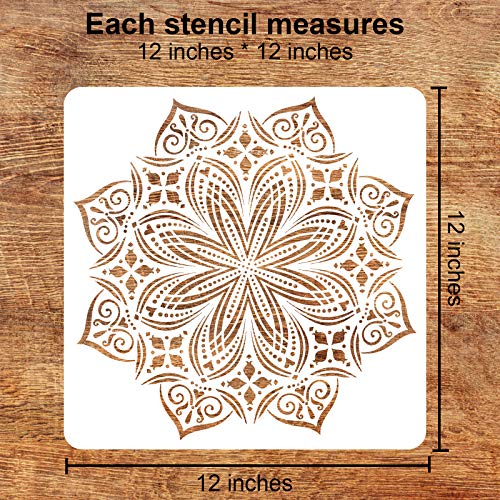 Eunvabir 9 Pack 12x12'' Mandala Stencils for Painting on Wood, Floor, Wall, Tile Fabric, Reusable Furniture Stencils Painting Template