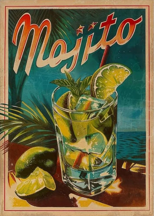 Retro Cocktail Diamond Art Kits for Adults, Mojito Diamond Painting Kit Adults for Beginners, Round 5D DIY Dimond art,Full Drill Painting Kit Art and Crafts for Adults Home Wall Decor【11.8x15.7inch】 - color: JW-100