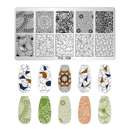 AddFavor Nail Stamper Kit 7pcs Nail Stamping Plates Geometric Mandala Flower Nail Stencils with 2 Stamp and 2 Scraper for Home Salon Manicure Design Supplies Tools - color: Style C