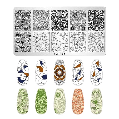 AddFavor Nail Stamper Kit 7pcs Nail Stamping Plates Geometric Mandala Flower Nail Stencils with 2 Stamp and 2 Scraper for Home Salon Manicure Design Supplies Tools - color: Style C