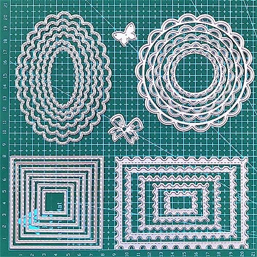 Cutting Dies Stencil Flower Round Square Rectangle Oval Ellipse Nested Stitched Frame Metal Mould for DIY Scrapbook Album Paper Card - style: Wavy edge dies set