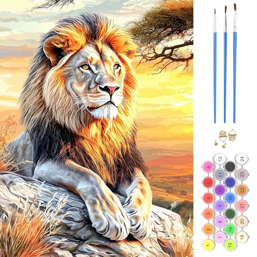 NAIMOER Lion Paint by Numbers Kits for Adults Beginner, Animals Color by Numbers on Canvas Painting Craft Kits for Adults Without Frame, Easy Paint DIY Acrylic for Home Wall Decor 12 X16 Inch - color: Lion