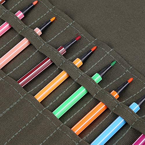 30-Slot Paint Brush Holder Roll Up Case Organizer, Canvas | Holder Storage Case Bag, Pockets Carry Pouch, Protect Artist Acrylic Oil Watercolor Paintbrushes, Store Pencils, Pens Tools