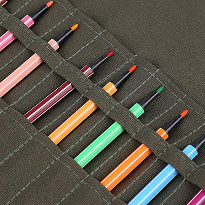 30-Slot Paint Brush Holder Roll Up Case Organizer, Canvas | Holder Storage Case Bag, Pockets Carry Pouch, Protect Artist Acrylic Oil Watercolor Paintbrushes, Store Pencils, Pens Tools