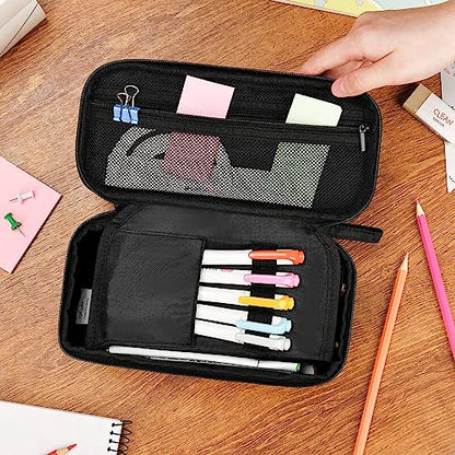 YOKUMA Foldable Pencil Case Pouch Bag for Boys Teens Big Capacity Box,Black | Expandable,Cute,Durable Zipper,Lightweight,Aesthetic,Back to School Supplies Gift for Kids Students College Adults Preppy - color: Black