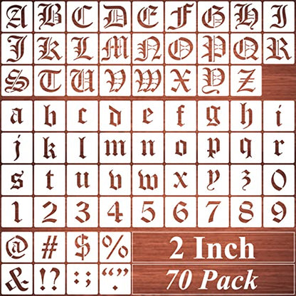 2 Inch Alphabet Letter Stencils for Painting - 70 Pack Old English Letter and Number Stencil Templates with Signs for Painting on Wood, Reusable Letters Stencils for Chalkboard Wood Signs & Wall Art - size: 2 Inch