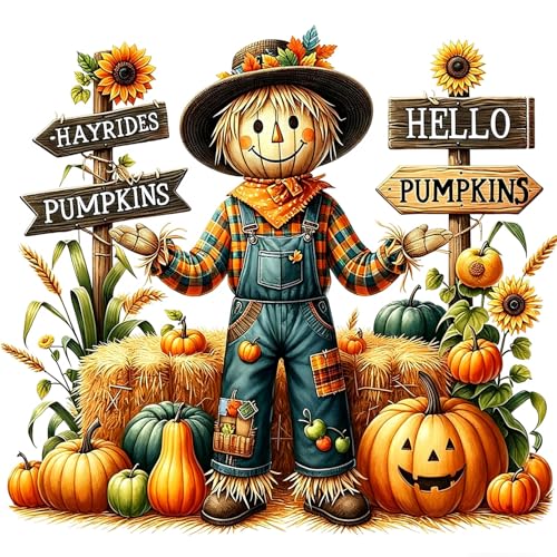 AWLNKMC Fall Scarecrow Pumpkin Diamond Art Painting Kits for Adults, Diamond Painting Kits for Adults Beginners, 5D DIY Full Drill Diamond Dot Gem Art Kits for Adult, Home Wall Decor 13.8x13.8 Inch - color: Autum Scarecrow Sunflower