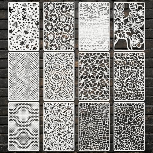Geometric Texture Stencils for Crafts Reusable 12Pcs Stencils(8.2X5 Inch) - color: Texture 28