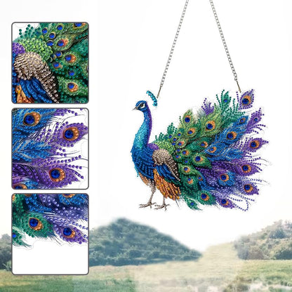 STGLCR Peacock Diamond Art Hanging Kit for Adult,Special Shaped Rhinestone,DIY Acrylic 5D Diamond Art Painting Window Pendants Home Garden Wall Hanging Kits Hanging Ornament,Double Sided. - color: peacock
