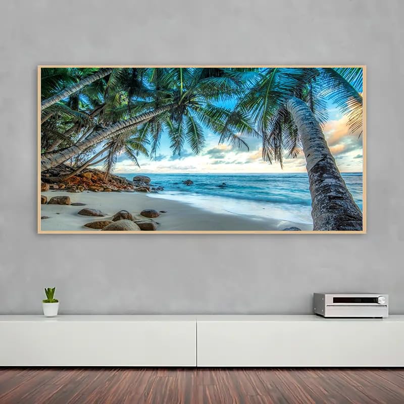 COHAYISY Large 5D Coconut Tree Beach Sunset Scenic Diamond Art Painting Kit for Adults, DIY Full Drill Crystal Rhinestone Arts and Crafts (15.7x27.5inch) - color: 25-45 Coconut Tree Beach