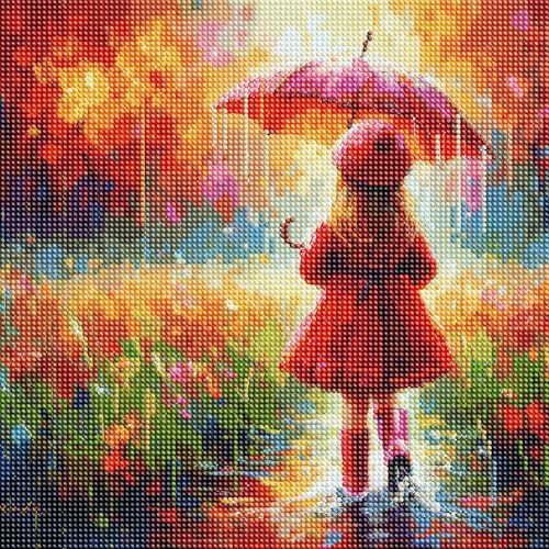 5D Diamond Painting Kits for Adults-Beginners Umbrella Girl in Rain Full Drill Diamond Art Kit Colorful Landscape DIY Gem Art Embroidery Canvas Wall Decor 14x14 Inch - color: FYZZ-151