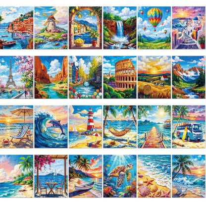 Sherr 24 Pcs Pre Drawn Canvas for Painting Adult Pre Printed Canvas Bulk Sip and Paint Kit Stretched Panels Paint Set for Theme Valentine Painting Night Party Favor (Beach,Scenery,8 x 10 Inch) - size: 8 x 10 Inch, style: Beach,Scenery