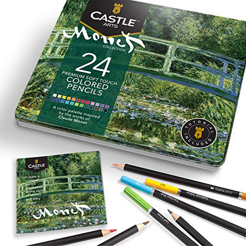 Castle Art Supplies 24 Colored Pencil Set - Monet-inspired Art Palette | Artist colored pencils set with quality, smooth cores - superior blending and layering performance, presentation tin box - color: Monet
